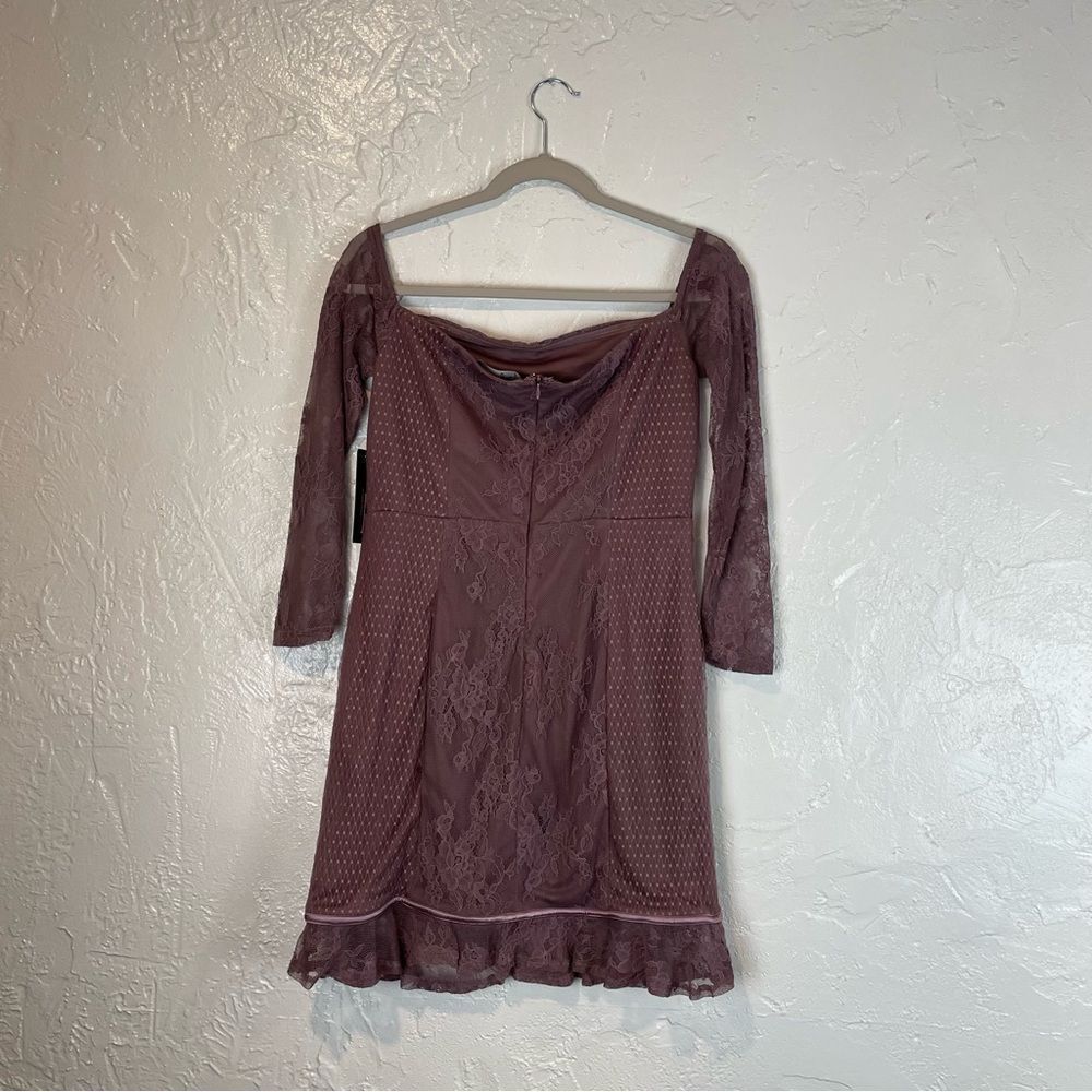 Ties to My Heart Dusty Purple Lace Off-The-Shoulder Mini Dress - Picture 4 of 11